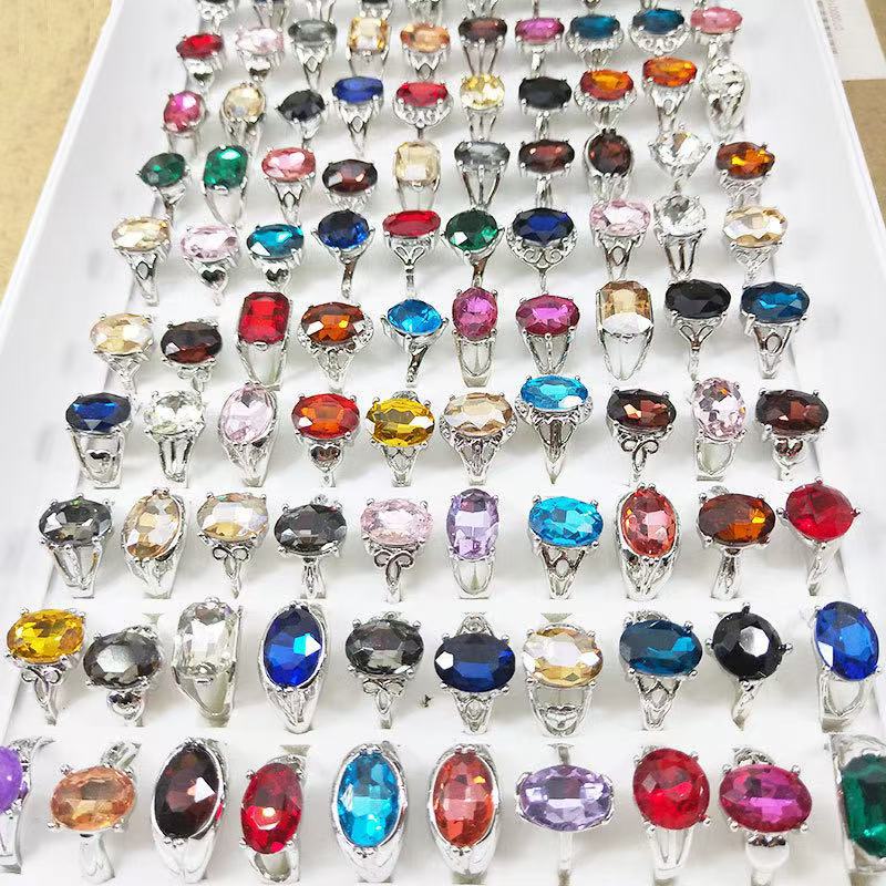 Adjustable Colored Glass Crystal Rings