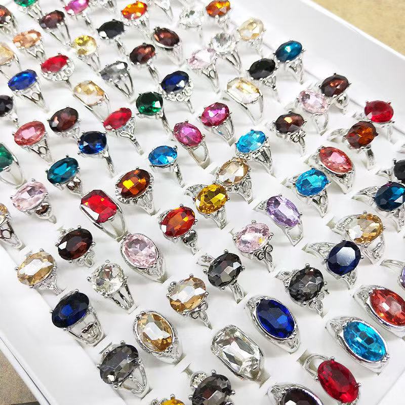 Adjustable Colored Glass Crystal Rings