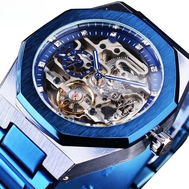 Men's fashionable skeletonized mechanical watch