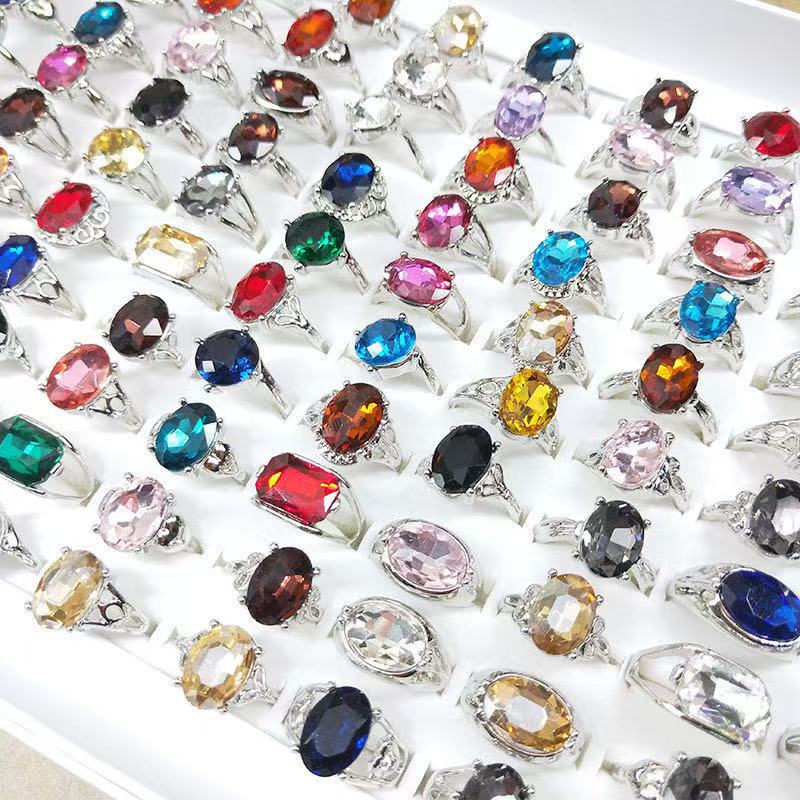 Adjustable Colored Glass Crystal Rings