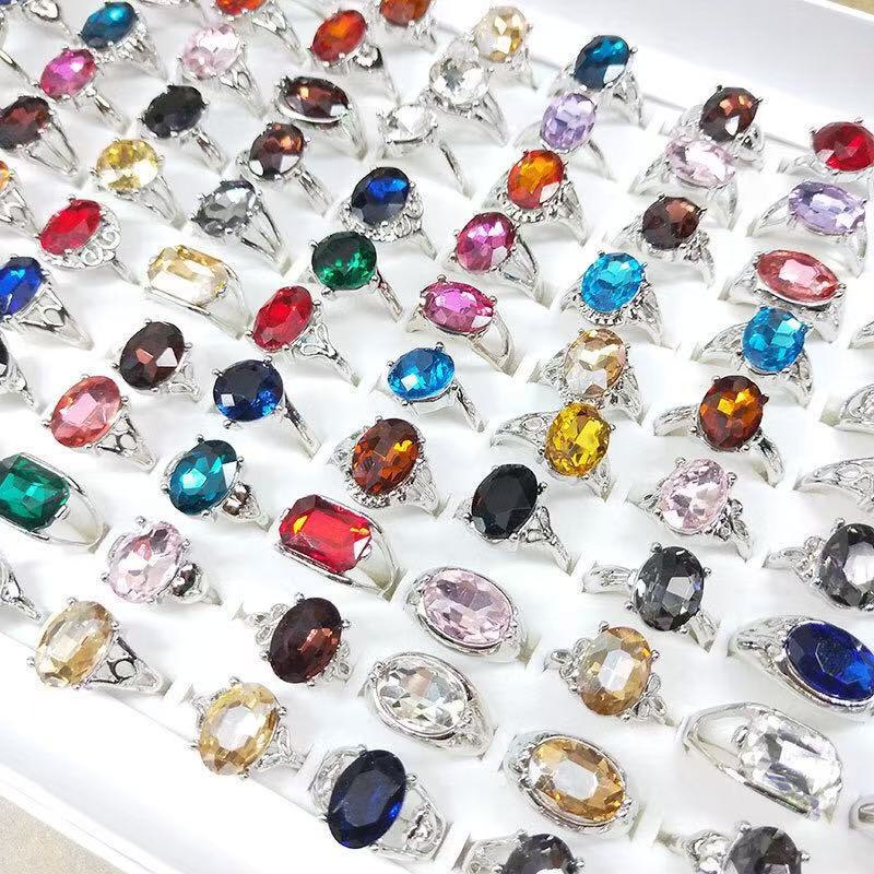 Adjustable Colored Glass Crystal Rings