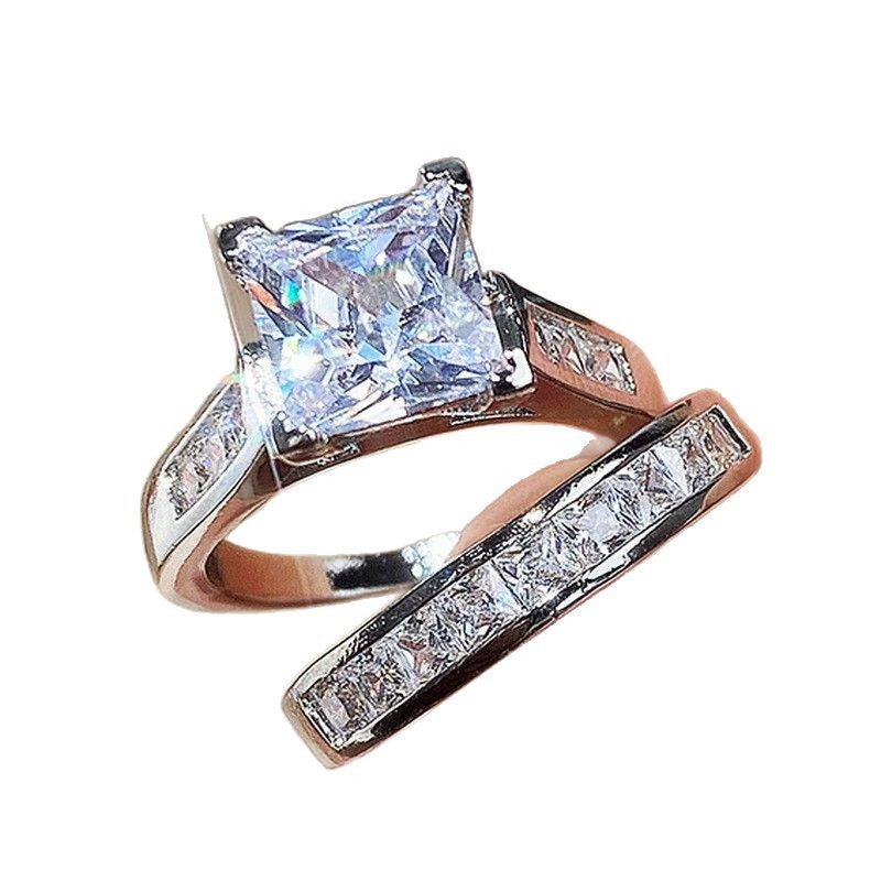 Lady's square diamond zircon couple rings