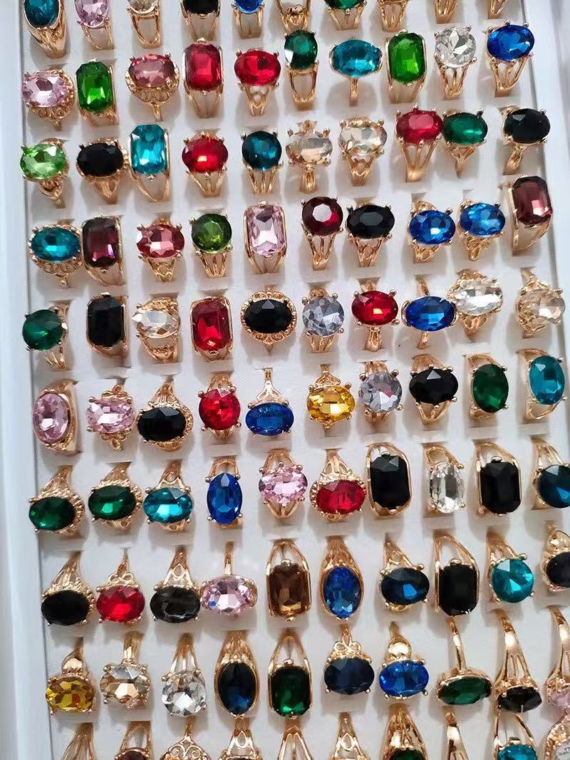 Adjustable Colored Glass Crystal Rings