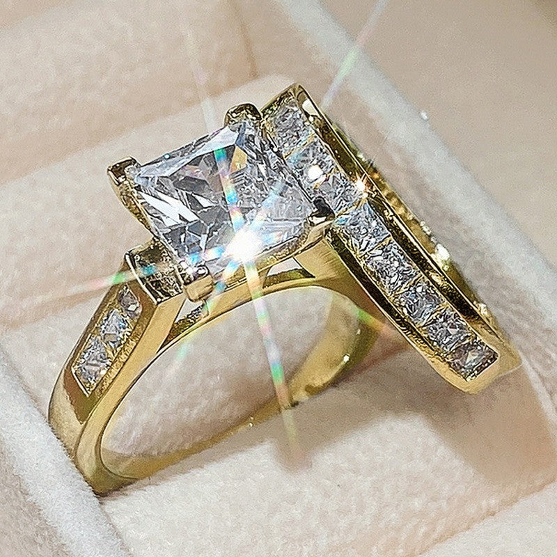 Lady's square diamond zircon couple rings